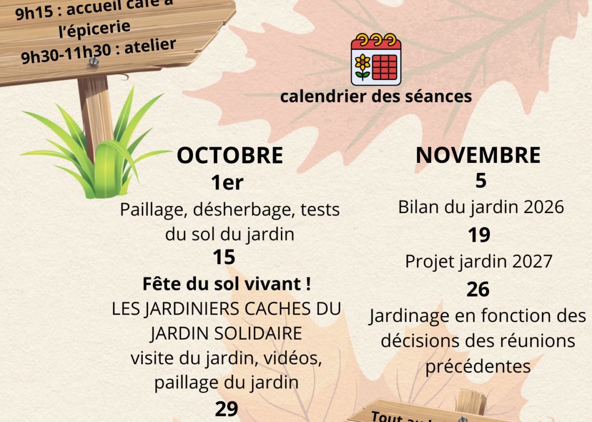 Jardin solidaire : programme de l&rsquo;automne