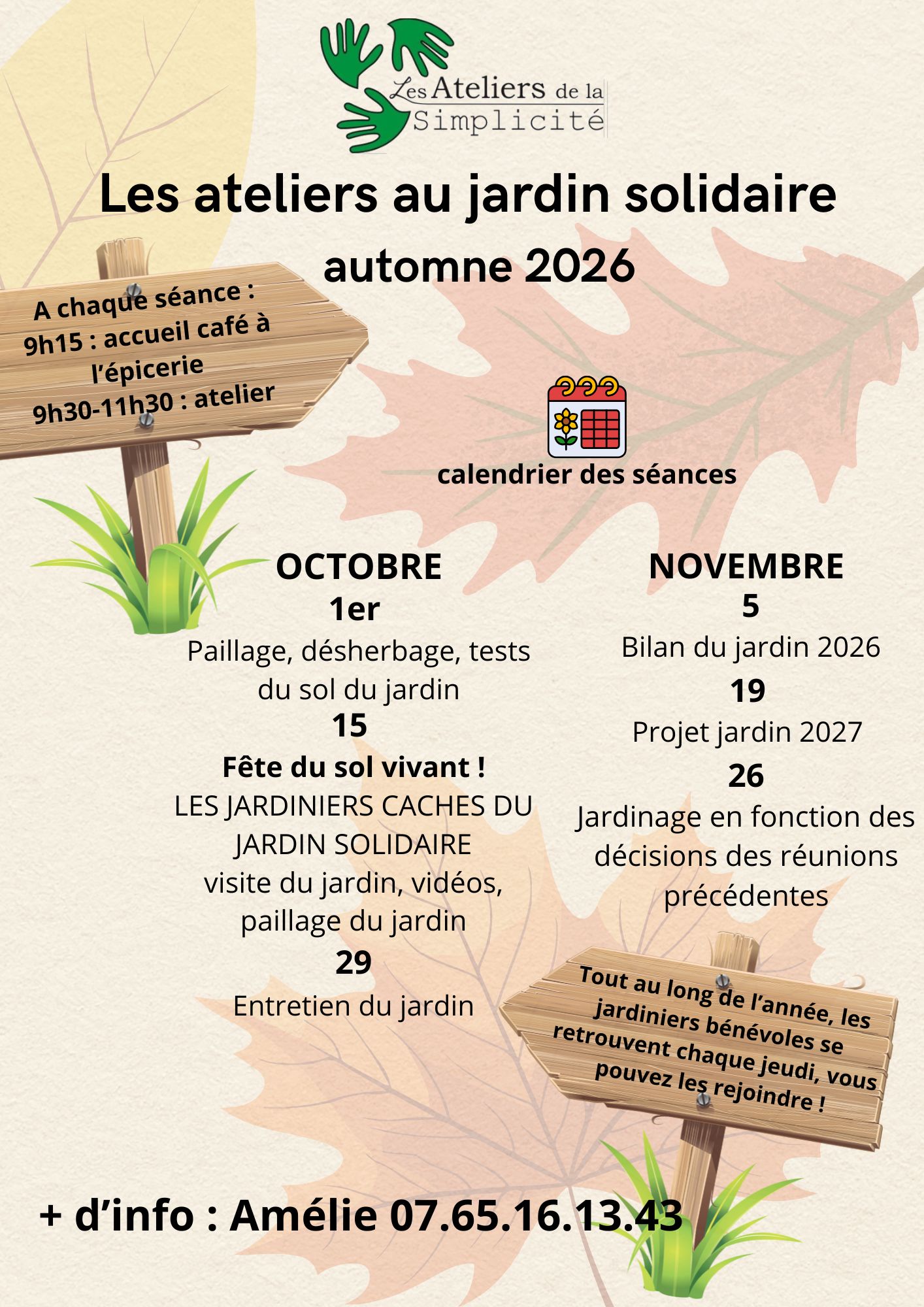 Jardin solidaire : programme de l&rsquo;automne