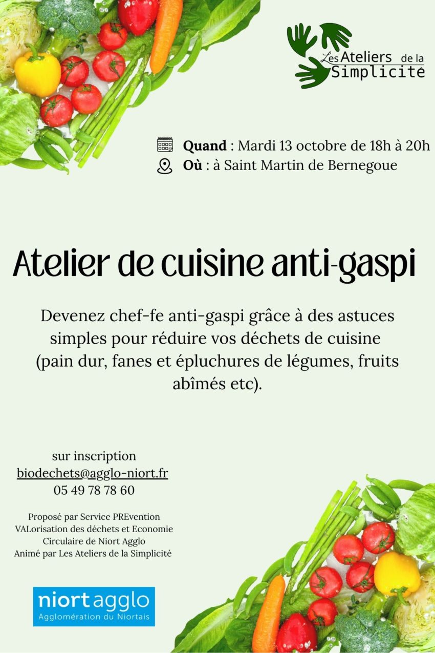 Atelier cuisine anti-gaspi à St Martin de Bernegoue